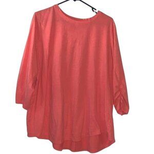 Lane Bryant Coral 3/4 Sleeve Ruched Tunic Top Plus Size 22/24 Cotton/Polyester W